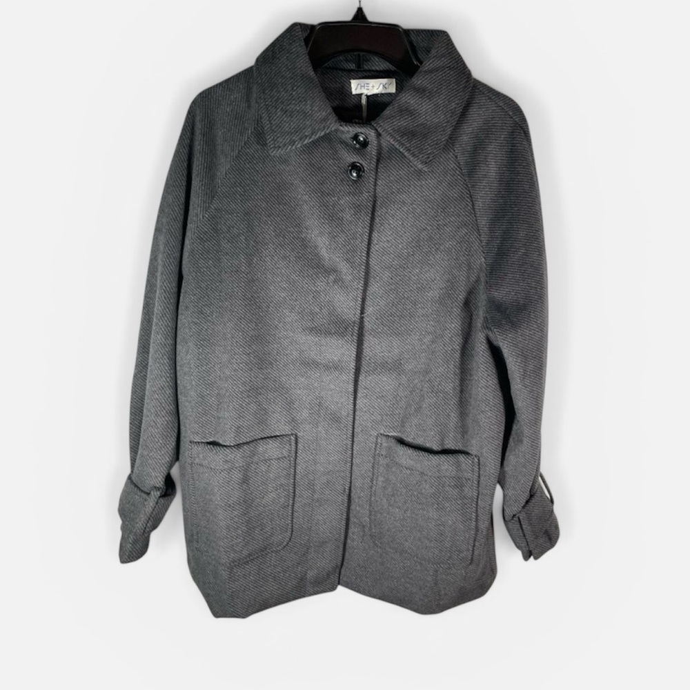 NWT She & Sky Brushed Coat in Steel/Iron Microstripe